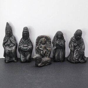 Vintage Hand Painted Black Folk Art Nativity Ceramic SET